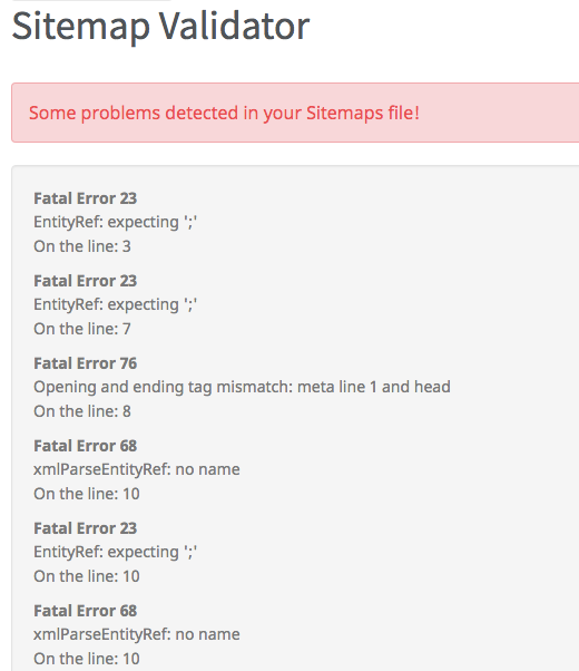 seoptimer sitemap validator viser fejl screenshot